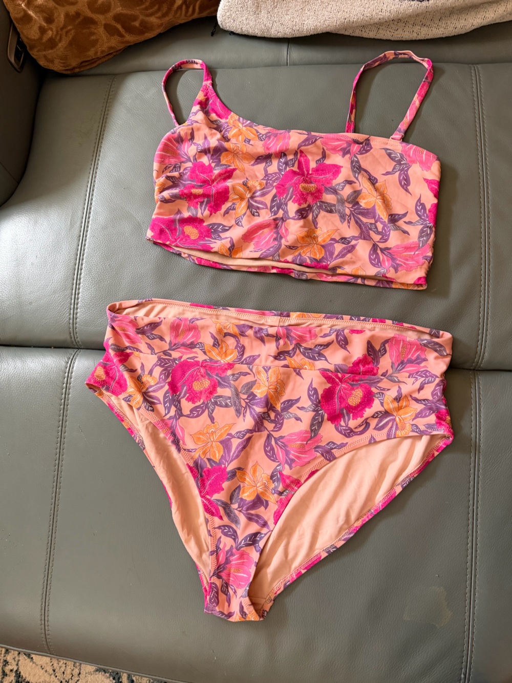 Old Navy Pink Peach Floral High-Waist Bikini Bottoms